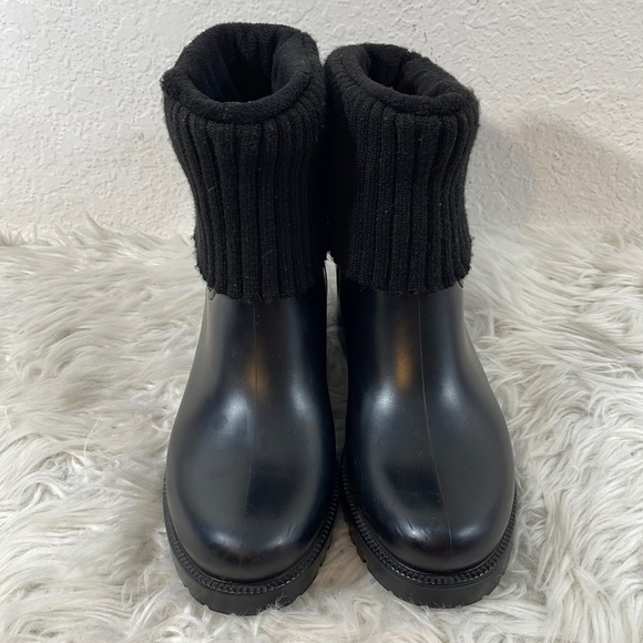TOMMY HILFIGER TWSILVINA Rubber & Knit Cuff Lined Winter Black Rain Boots Size 9 - Picture 1 of 13